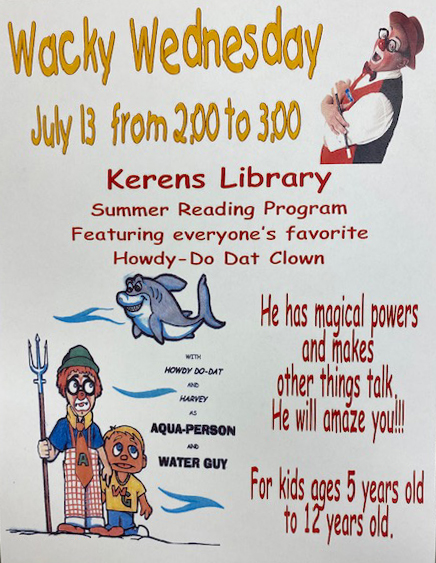 Wacky Wednesday – Kerens Library Summer Reading Program Starts Wednesday, July 13